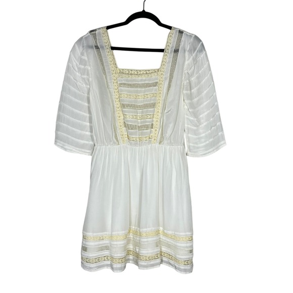 Tularosa Mini Dress Women's M White Lace Mesh Sheer A Line Beach Boho Summer - Picture 2 of 6